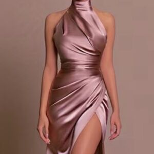 Elegant Satin Maxi Dress with Slit